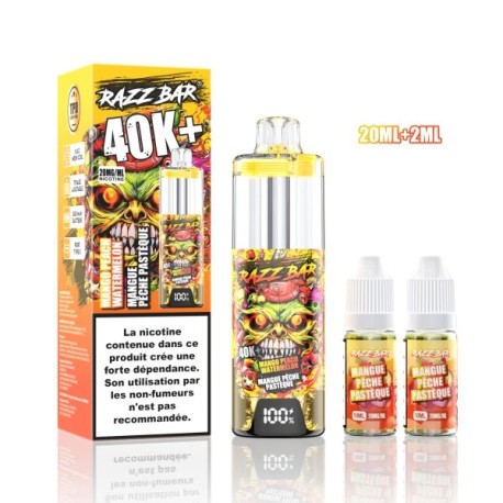 5 Pack de RazzBar 40K+ 850mAh 20ml / 2% - Mango Peach Watermelon